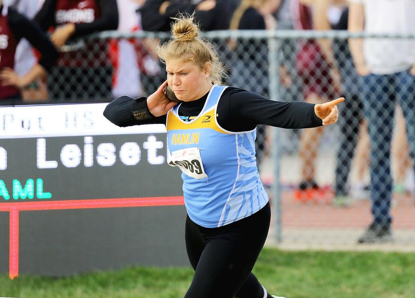 Hamlin's Gracelyn Leiseth unleashes state-record shot put toss at Howard Wood 