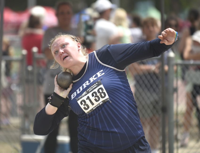 Burke's Paige Bull caps stellar career with Class B shot put state championship 