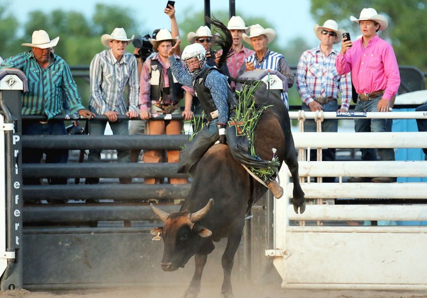 Letcher's Mason Moody takes commanding lead in bull riding competition at National High School Finals Rodeo