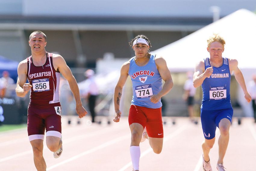 Spearfish's Jaden Guthmiller runs through hamstring injury to repeat as AA 100-meter state champion