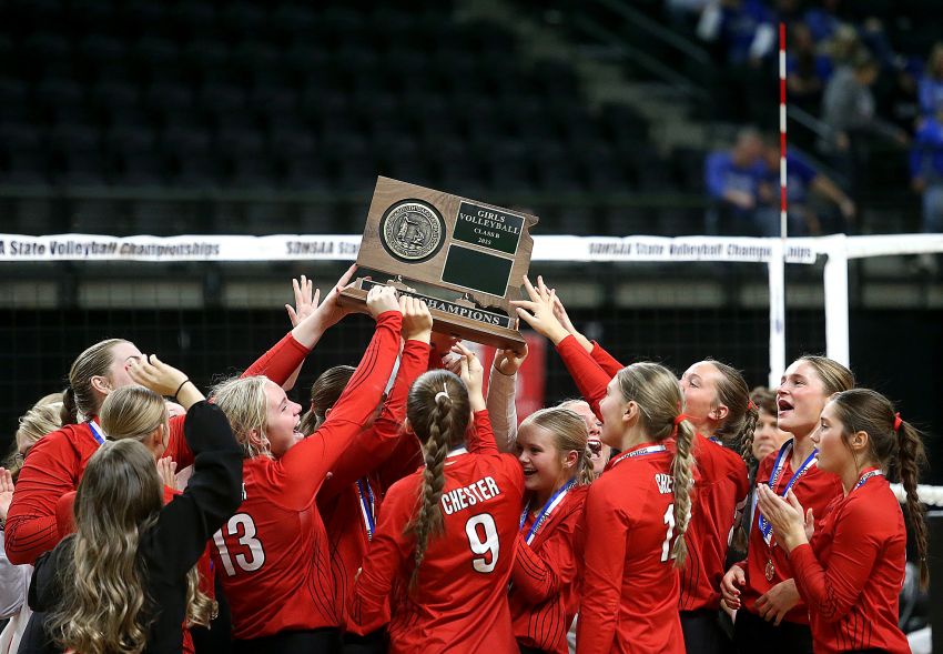 Chester claims third consecutive Class B volleyball championship with sweep over Warner