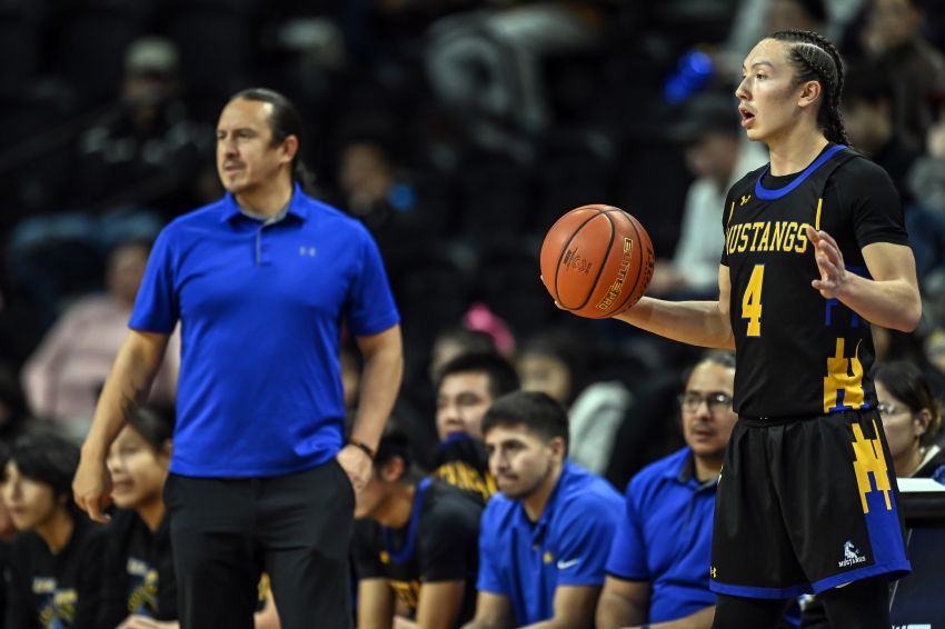 Father-son duo Mackenzie and Riley Casey relishing basketball ride with the Little Wound Mustangs 