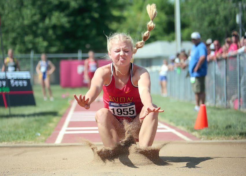 Class B girls Track and Field Leaders - Avon's Courtney Sees uncorks Class B leading long jump