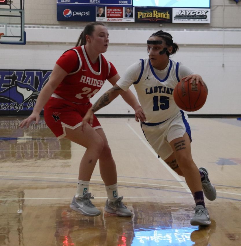 Crow Creek's Audrey Drapeau and Todd County's Wiconi Uses Arrow finding their groove on Minnesota West basketball team