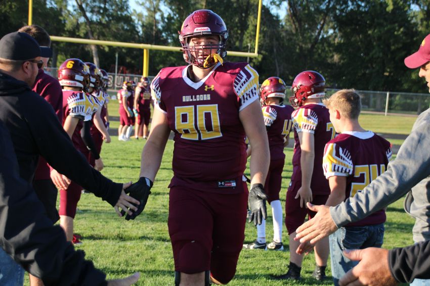 Grant Wilkinson, a 6-foot-8, 320-pound lineman, dominates line of scrimmage for the De Smet Bulldogs 