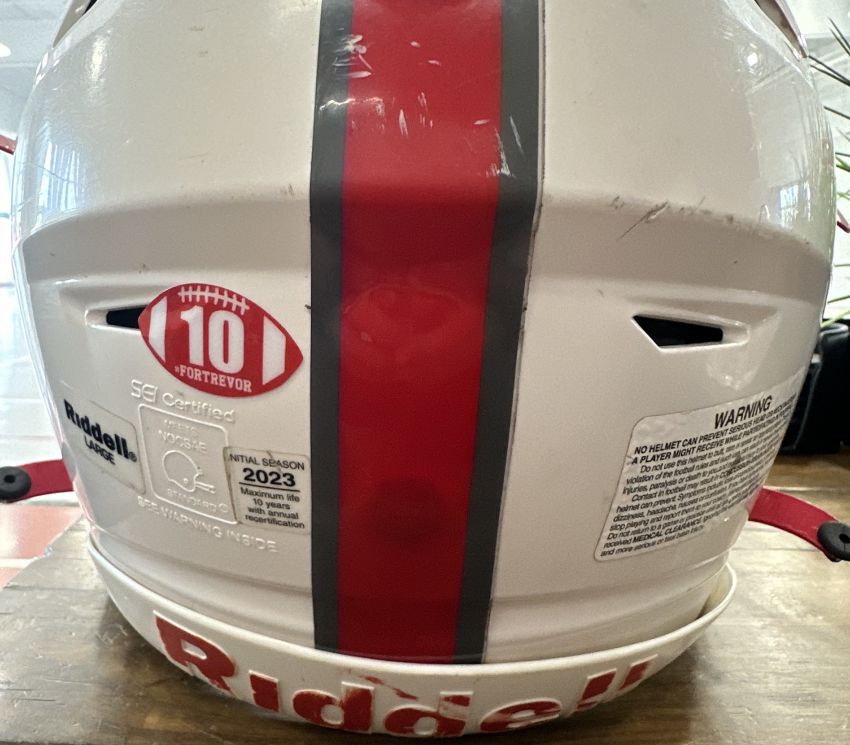 Britton-Hecla Braves sporting For Trevor helmet stickers in honor of Trevor Zuehlke 